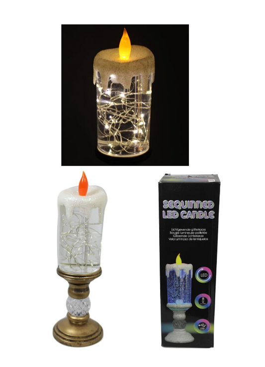 Sequinned LED Wire Candle Beautiful Christmas Candle Nightlife Battery Operated 23cm