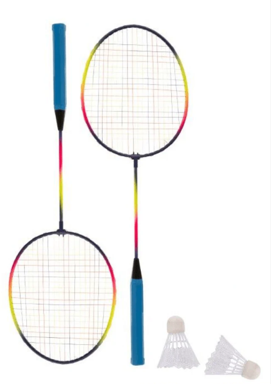 Set Of 2 Rackets With Rainbow Design 2 Shuttle Cocks Sport