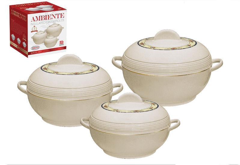 Set Of 3 Ambiente Insulated Casserole Hot Pots