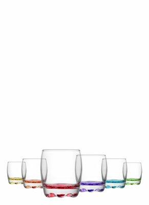 Set Of 6 Boxed PC Adora Coloured Whisky Glasses 290cc