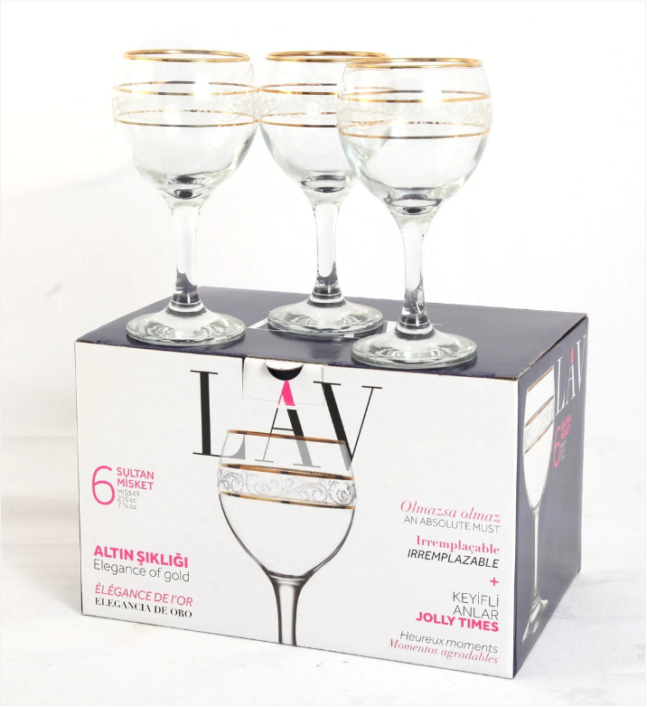 Set Of 6 Elegance Of Gold Design Glasses 210cc 7 1/4oz