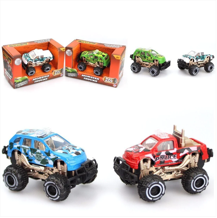 Set of 2 Kids Pull Back Mini MONSTER TOY TRUCKS