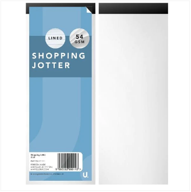 Shopping Jotter 3" x 8" Pack of 4 Assorted Colours