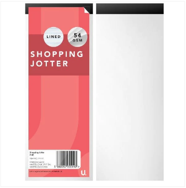 Shopping Jotter 3" x 8" Pack of 4 Assorted Colours