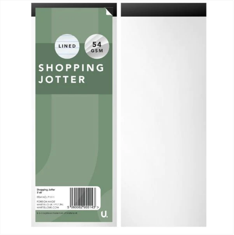 Shopping Jotter 3" x 8" Pack of 4 Assorted Colours