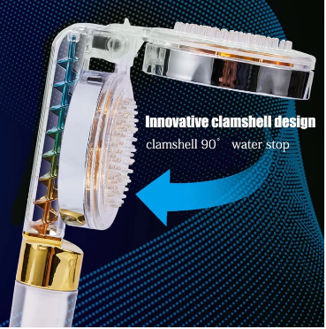 Shower Head Clamshell Flap With Removable Filter Element