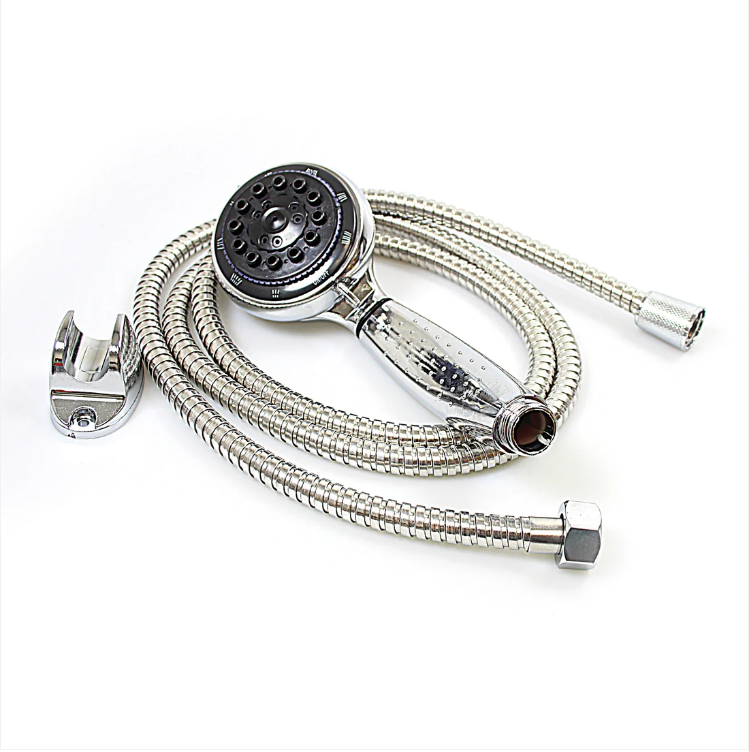 Shower Head With 1.8M Flexible Shower Hose Pipe Chrome Bathroom Set Black