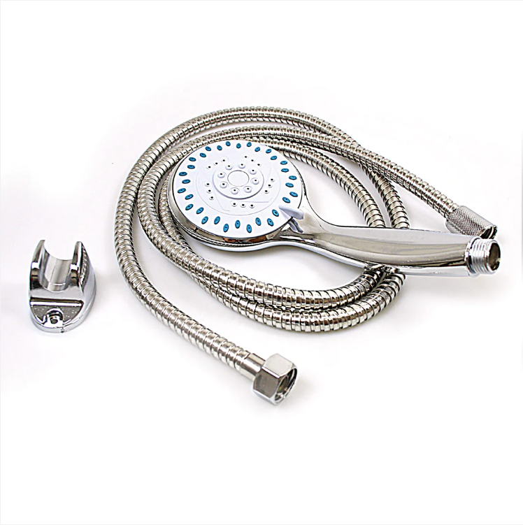 Shower Head With 1.8M Flexible Shower Hose Pipe Chrome Bathroom Set Blue