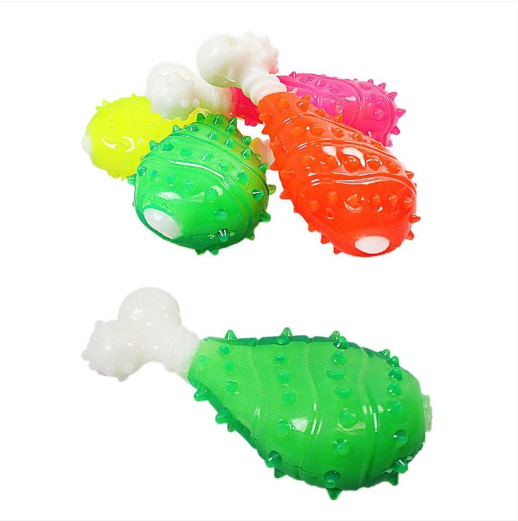 Silicone Dog Toy Chicken Bone Shaped Chewing Toy Assorted Colours 12cm Pets