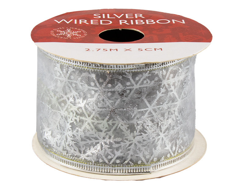 Silver Christmas Wired Ribbon 5cm x 2.75m (With PDQ)