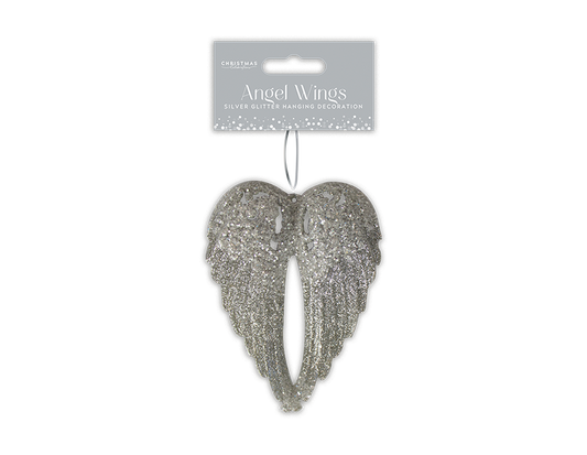 Silver Glittered Angel Wings Decoration 14cm x 11cm x 2cm