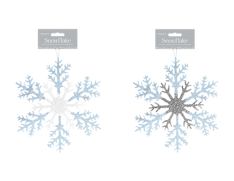 Silver & White Acrylic Glitter Snowflake 26cm