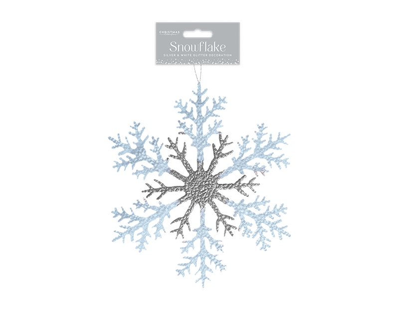 Silver & White Acrylic Glitter Snowflake 26cm