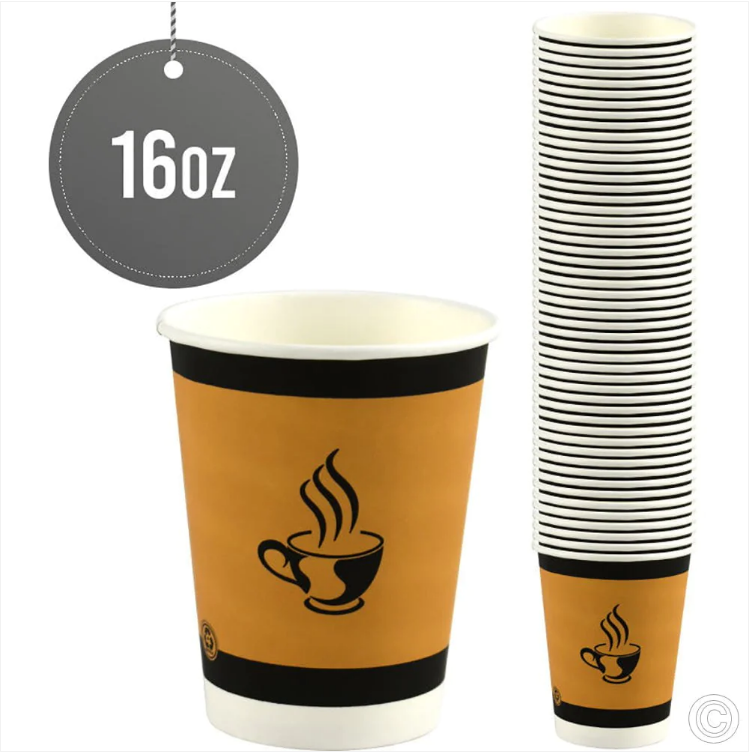 Single Walled Paper Cups 16oz Pack of 50