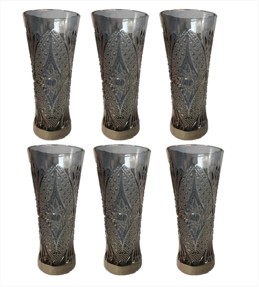 Small Half Pint Decorated Drinking Glass 15 x 7 cm Set of 6 Black Grey