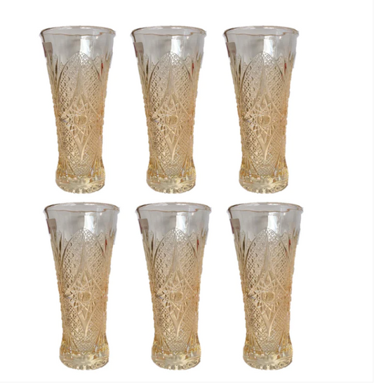 Small Half Pint Decorated Drinking Glass 15 x 7 cm Set of 6 Yellow Rose Gold