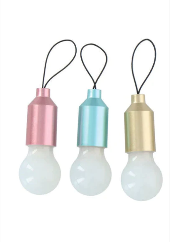 Small LED Light Bulb Shape Keyring Pull Switch 5.5cm Assorted Colours