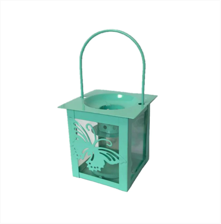 Small Metal Glass Square Garden Lantern Tealight Candle Holder Butterfly Design 6.5 x 7 cm Assorted Colours