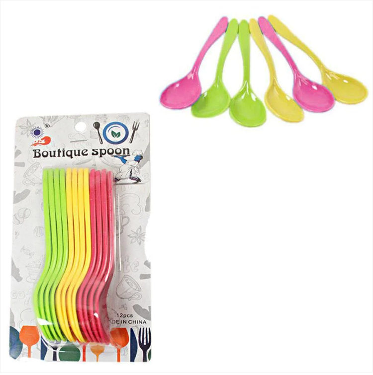 Small Plastic Spoons Assorted Colours Pack of 12