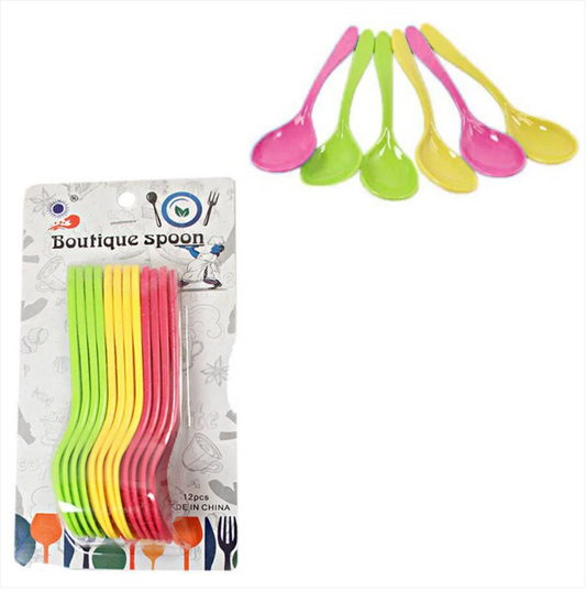 Small Plastic Spoons Assorted Colours Pack of 12