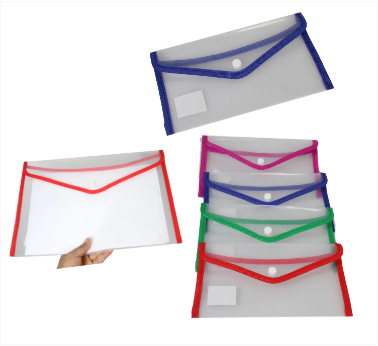 Small Plastic Stud Document Wallets Files Folders Available in 4 Colours 22 x 12cm