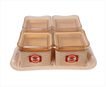 Sofia Square Dry Fruit Snacks 4 Containers Storage Rattan Style Air Tight Containers With Lids