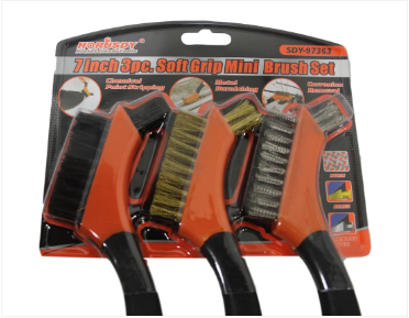 Soft Grip Mini Brush Set Metal Brushing Corrosion Removal 7'' 3 Pack