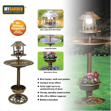 Solar Powered 3 In 1 Bird Bath Planter Garden Decoration