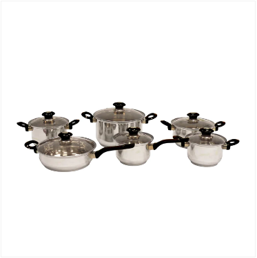 Soling Stainless Steel Cookware Set 12 PC Kaisa Villa Black Pots 16-18-20-24 CM Saucepan 16 CM/Frying Pan 24 CM/6 Lids