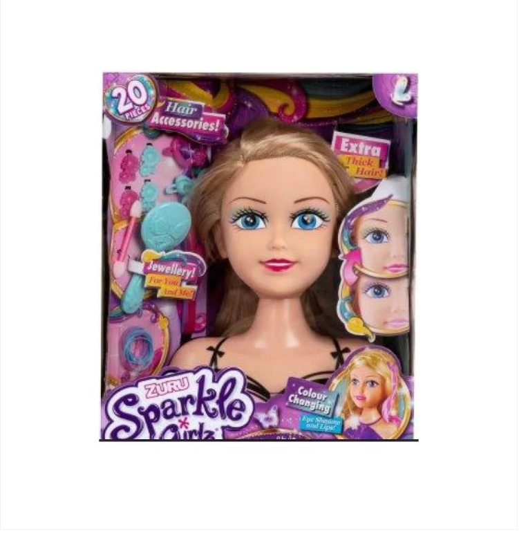 Sparkle And Style Girls Fun Playing Styling Head Doll With 20 Hair Accesories