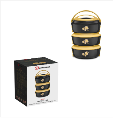 Sq Pro Venture Black Gold Insulated Microwaveable Casserole 3 Piece Set 1.5 Litre