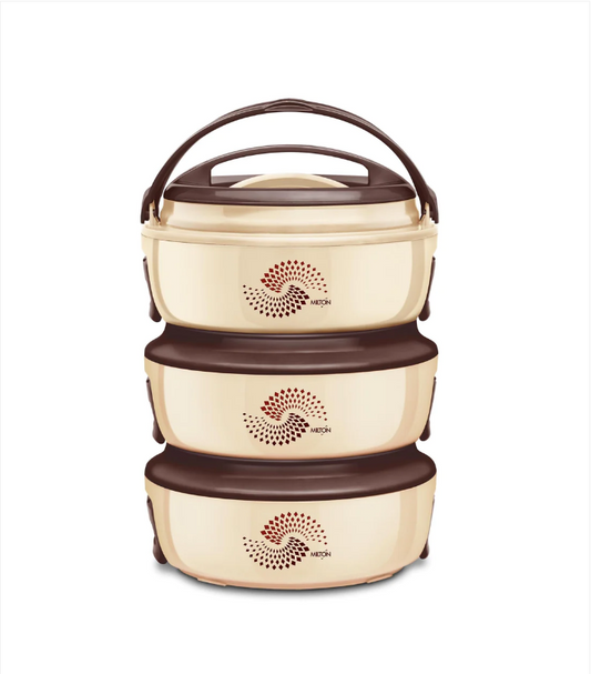 Sq Pro Venture Insulated Microwaveable Casserole Cream Brown 3 Piece Set 1.5 Litre