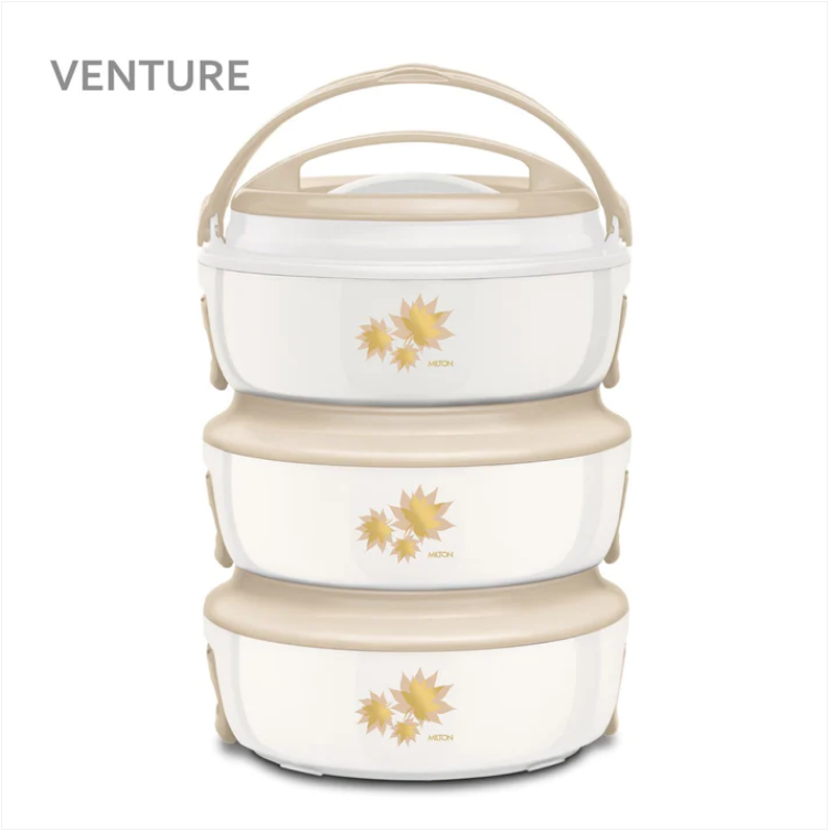 Sq Pro Venture Set Of 3 Insulated Microwave Casserole White Beige 1.5 Litre