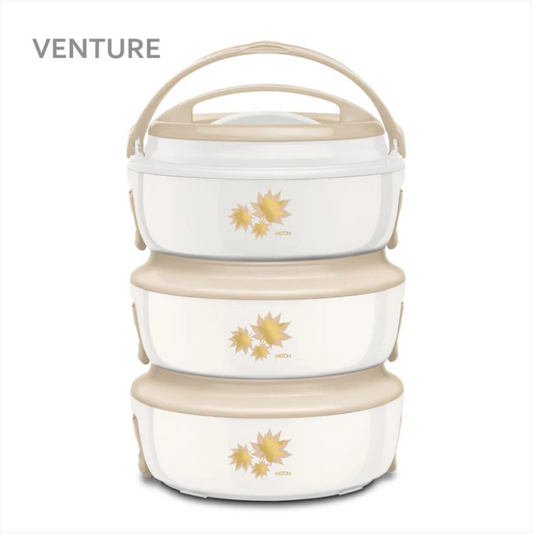 Sq Pro Venture Set Of 3 Insulated Microwave Casserole White Beige 1.5 Litre