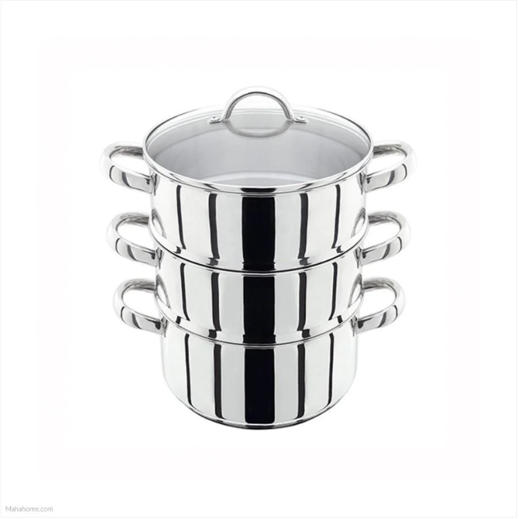 Sq Professional Stainless Steel 3 Tiered Steamer Pot 2 x 2 Litre 1 x Litre