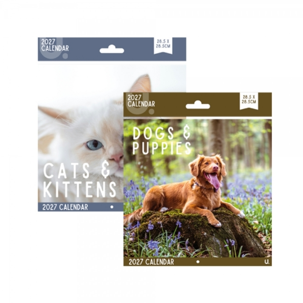 Square Calendar Cats & Dogs, 2 Asst, 28.5 x 28.5cm