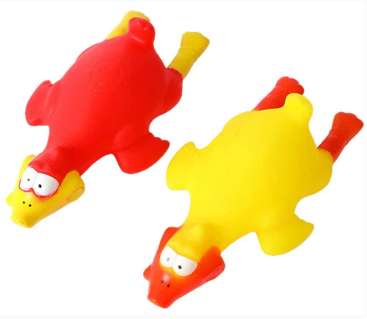 Squeaky Chicken Dog Toy With Crosshair Assorted Colours 19cm