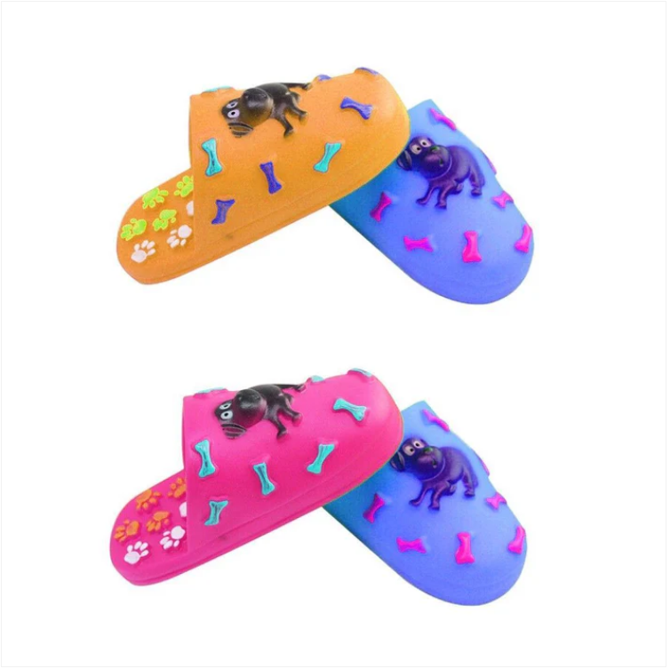 Squeaky Soft Pet Rubber Dog Slipper Training Chew Fetch Play Teething Toy