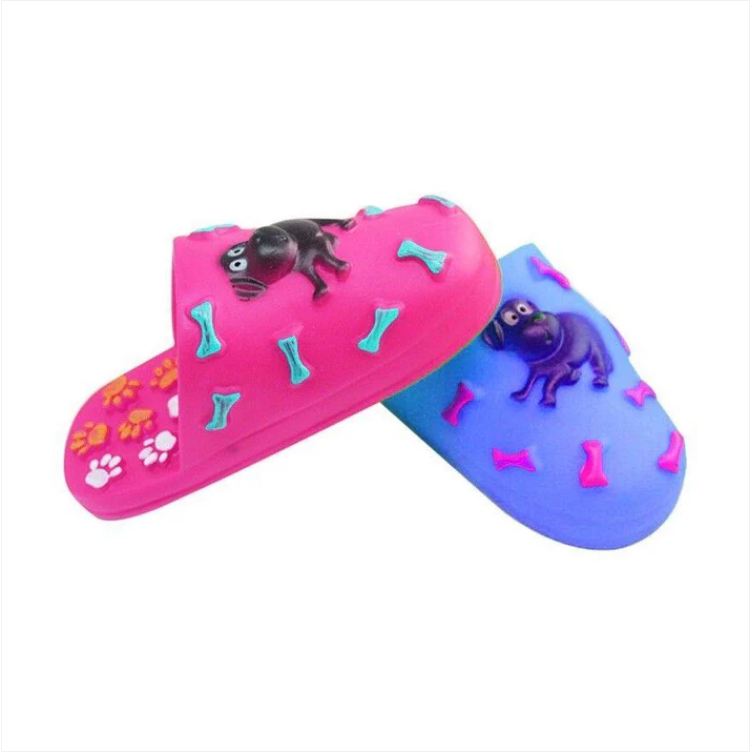 Squeaky Soft Pet Rubber Dog Slipper Training Chew Fetch Play Teething Toy