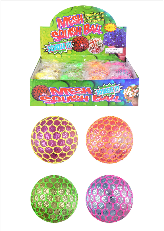 Squeeze Ball Mesh Glitter Kids Fun Mesh Glitter Ball 7cm Astd Colours