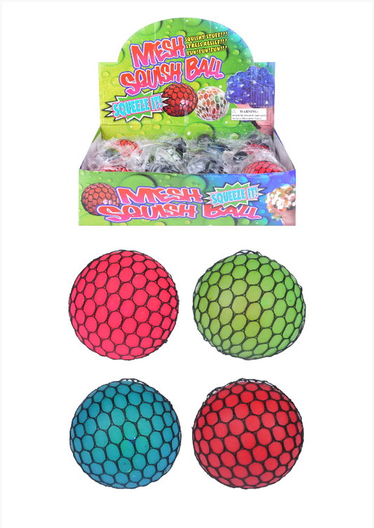Squish & Squash Squidgy Brightly Coloured Mesh Ball 4 Assorted Colour 7cm