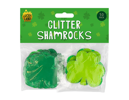 St. Patrick's Day Glitter Card Shamrocks 50pk