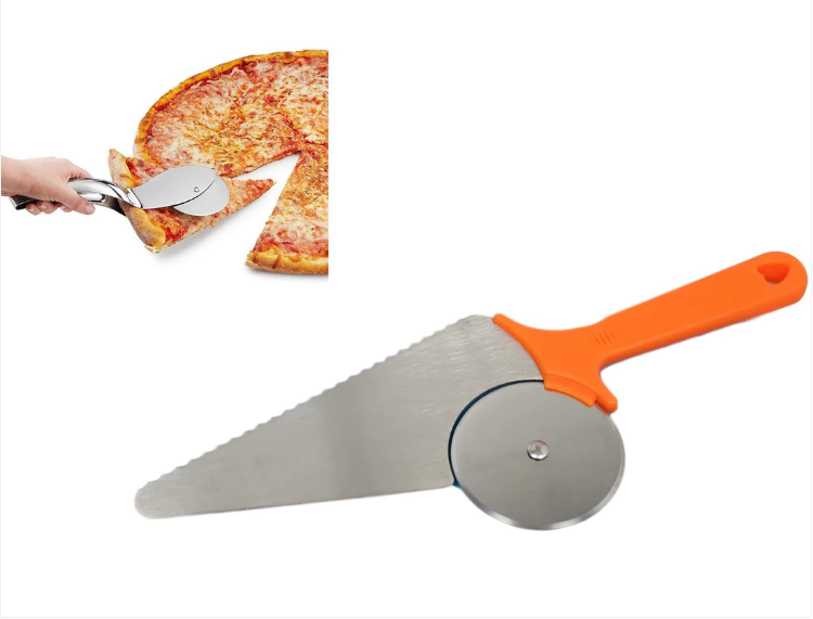 Stainless Steel 2 in 1 Pizza Cutter Slice Service With Plastic Handle 28cm