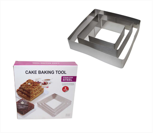 Stainless Steel Cake Baking Tool 3 Pack Square Large Medium Small Cake Bake