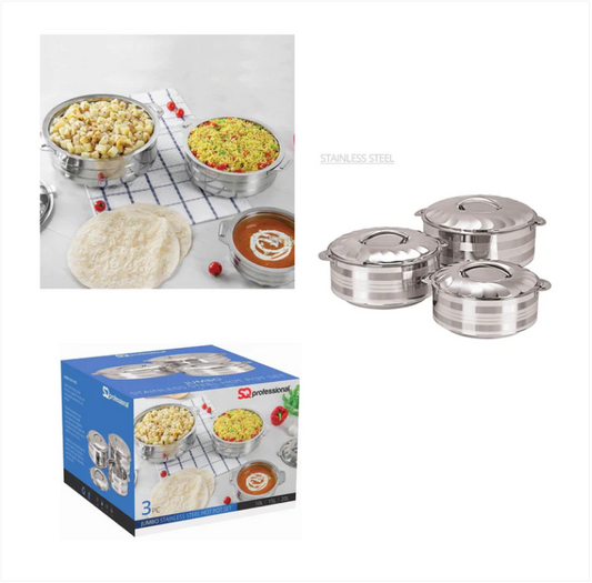 Stainless Steel Curry Large HOT POT Jumbo Set Quality Kitchenware 3 Piece Pot Set