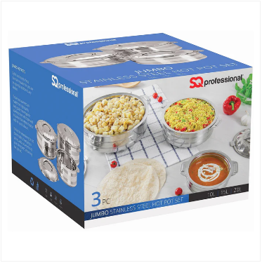 Stainless Steel Curry Large HOT POT Jumbo Set Quality Kitchenware 3 Piece Pot Set