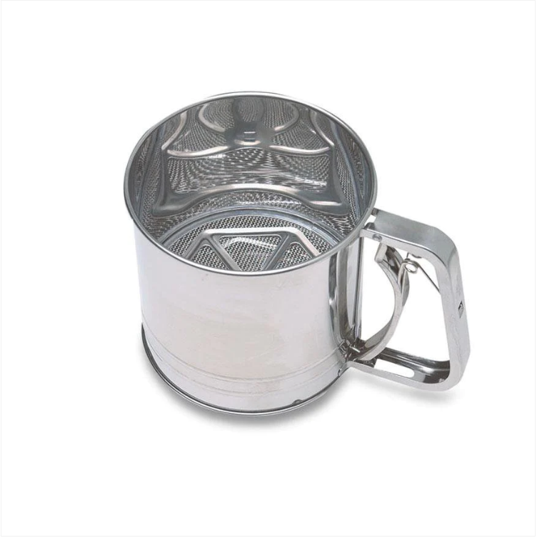 Stainless Steel Flour Sifter Easy Squeeze Trigger Handle Fine Flour Sifter 10 x 10cm