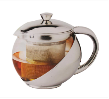 Stainless Steel Pot Tea Coffee Filter Jug Clear Glass Fancy Dining 1100ml 10cm x 15cm