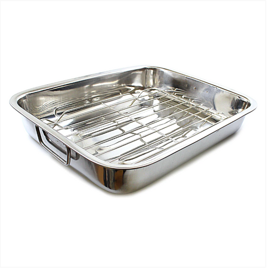 Stainless Steel Roasting Lasagne Tray with Handles and Rack 35cm