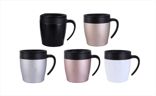 Stainless Steel Sipper Mug with Handle and Rubber Grip 10 x 10.5 cm Assorted Colours